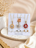 Gold Plated Crystal Flower Pendant Set for Women