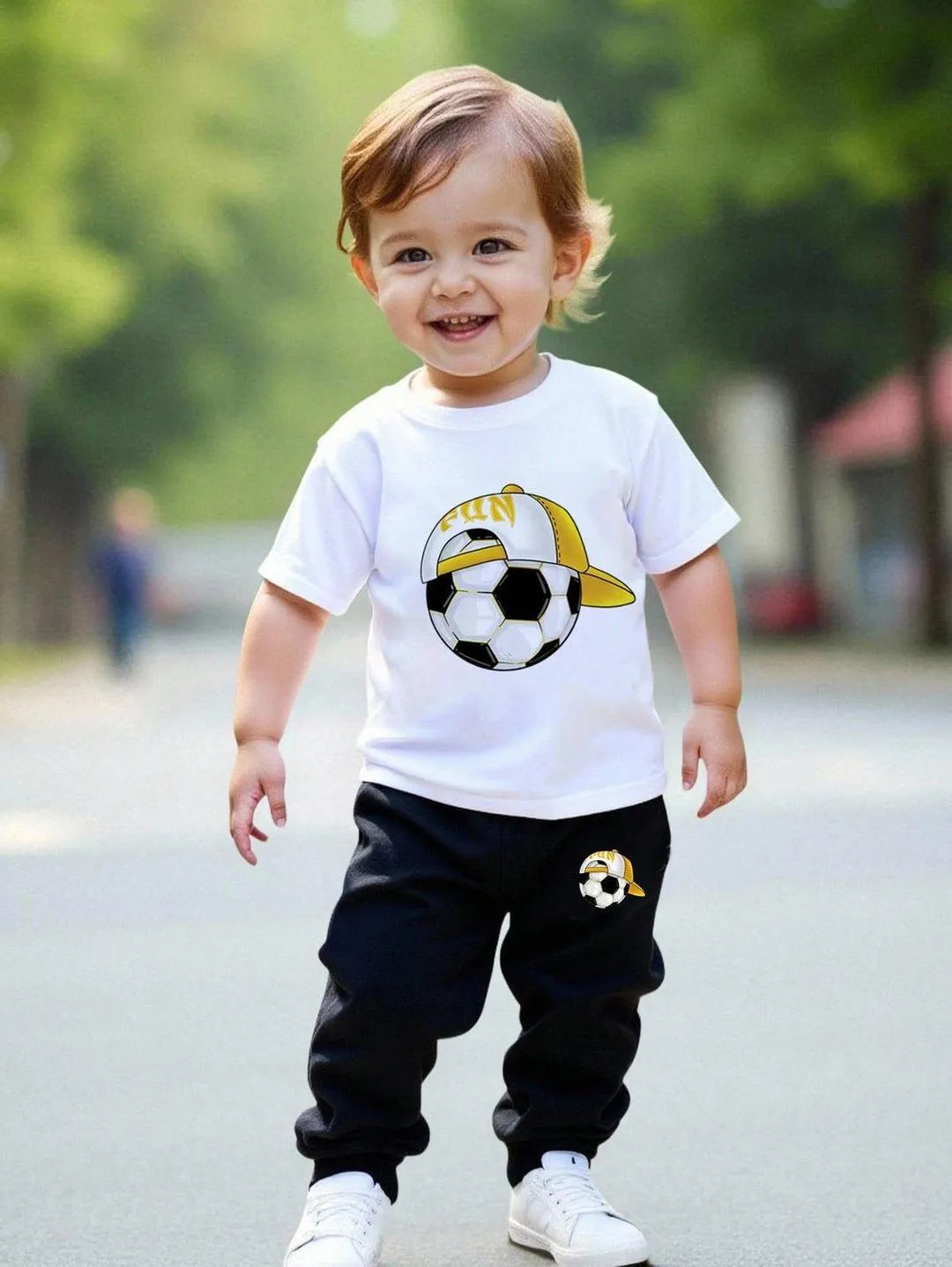 Kids Soccer Print Tracksuit White Black 1-12 Year