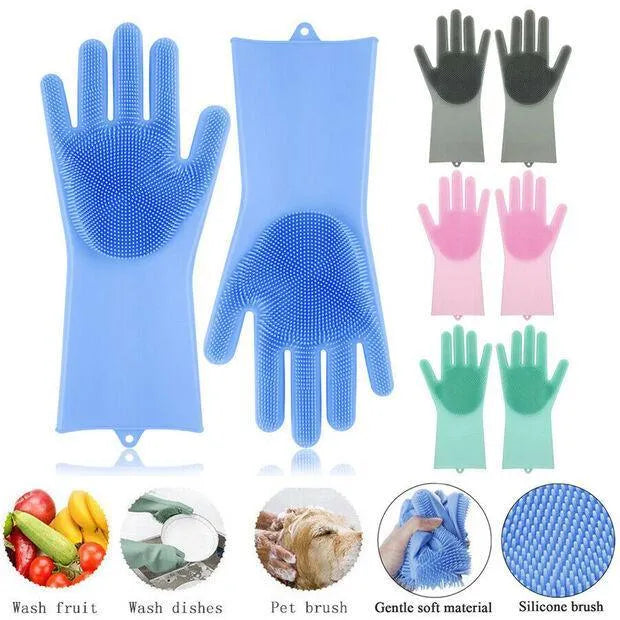 Silicone Dishwashing Gloves Multi Color Pet Brush Scrubber