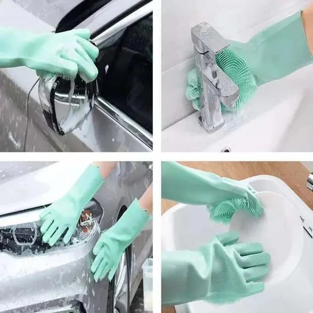 Silicone Dishwashing Gloves Multi Color Pet Brush Scrubber