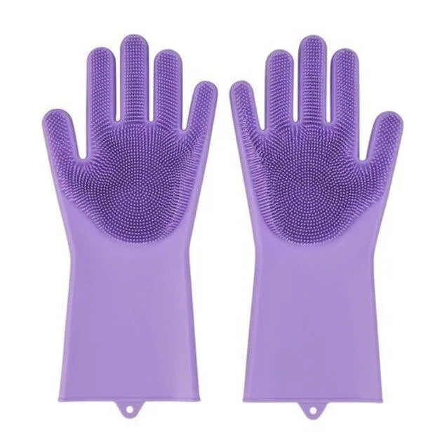 Silicone Dishwashing Gloves Multi Color Pet Brush Scrubber
