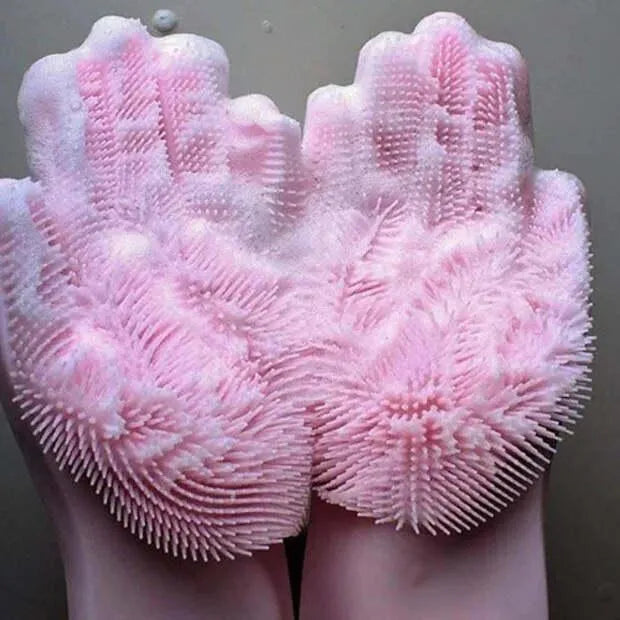 Silicone Dishwashing Gloves Multi Color Pet Brush Scrubber