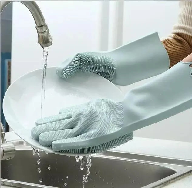 Silicone Dishwashing Gloves Multi Color Pet Brush Scrubber
