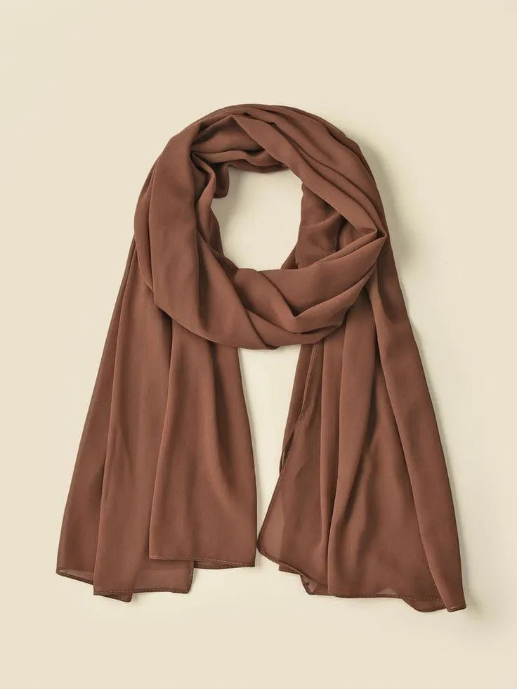 Soft Chiffon Hijab Brown Long Size Party Wear