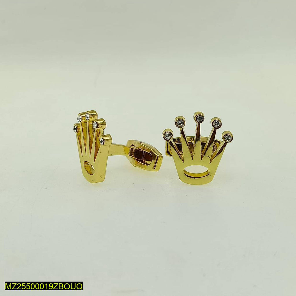 Premium Crown Cufflinks Gold Stainless Steel Wedding Office