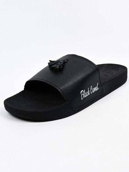 Black Camel Tassel Slide Slipper for Men PU Leather