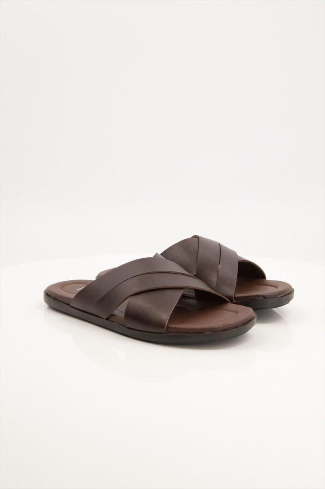 Brown Leather Slippers with Rubber Sole