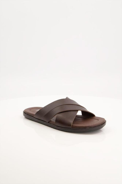 Brown Leather Slippers with Rubber Sole