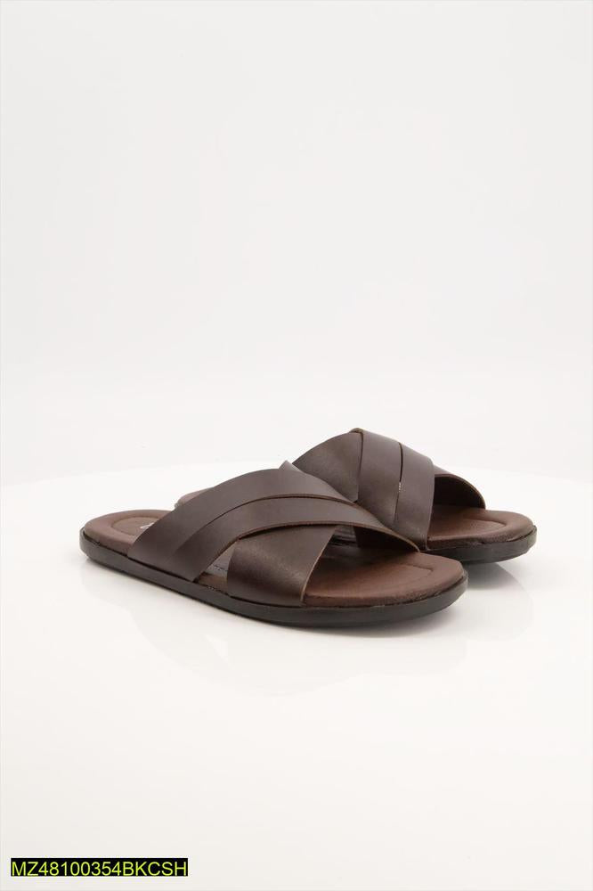 Brown Leather Slippers with Rubber Sole