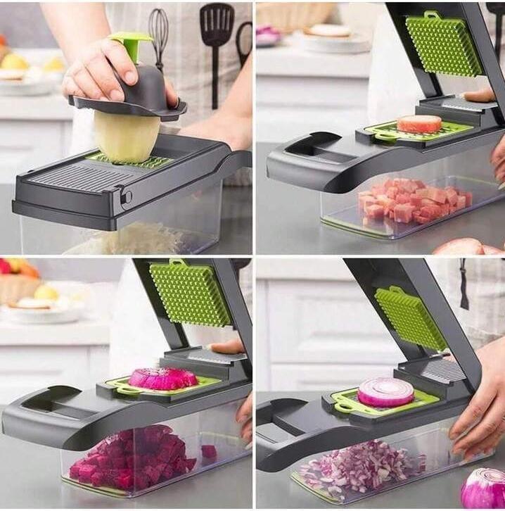 14-in-1 Vegetable Cutter with 8 Blades & Storage Bin