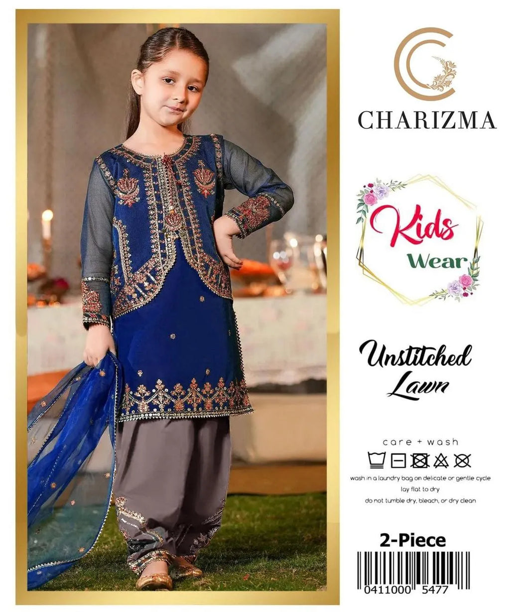 Unstitched Kids Wear Lawn Suit Charizma Blue Grey 2-Piece