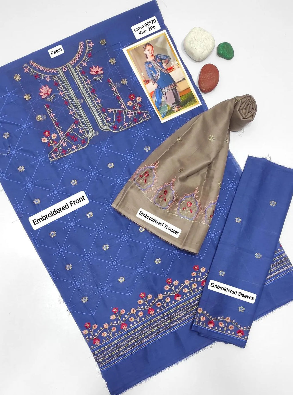 Unstitched Kids Wear Lawn Suit Charizma Blue Grey 2-Piece