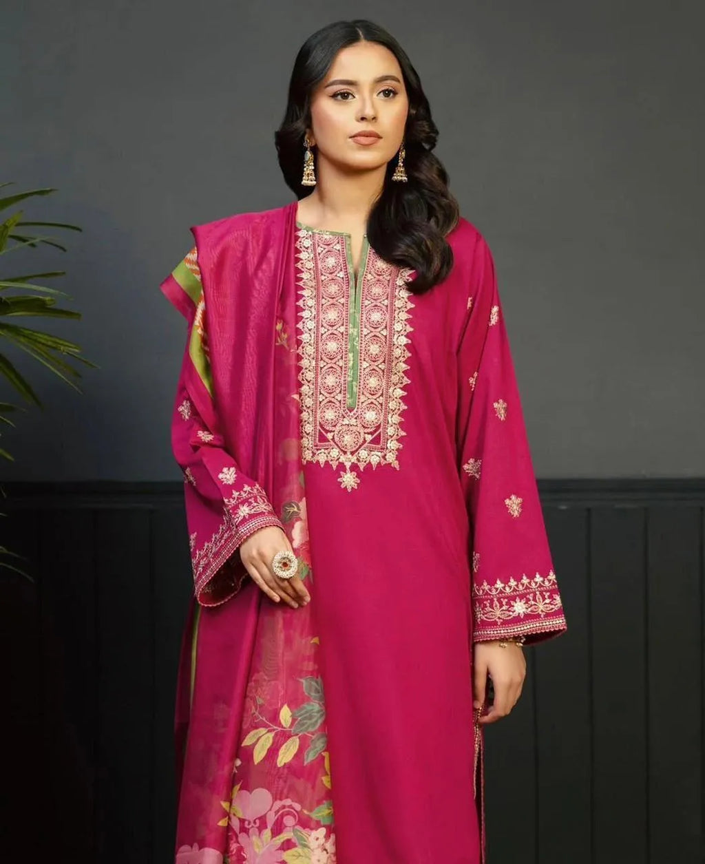 Pink Embroidered Lawn 3Pcs Suit for Women