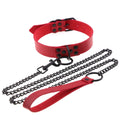 Black Leather Collar Necklace with Chain Leash