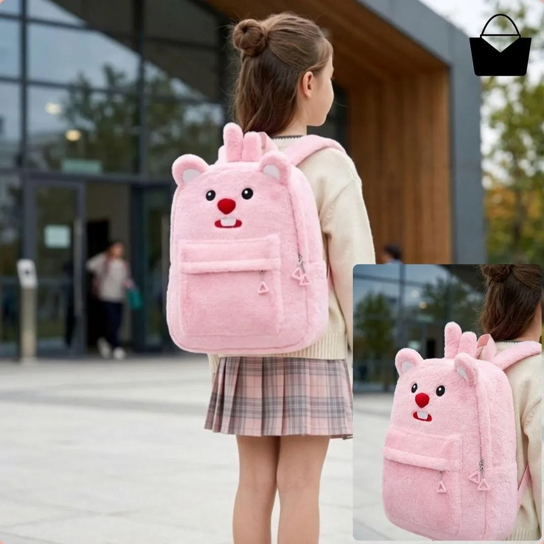 Pink Cute Bear Backpack for Girls Cotton