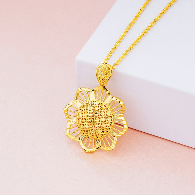 Women Gold Sunflower Pendant Retro Ethnic Jewelry