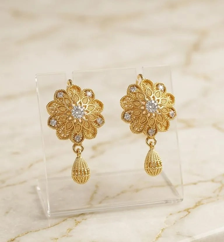 Golden Floral Dangle Earrings for Women
