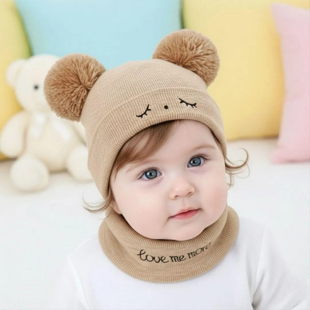 Kids Wool Beanie & Neck Warmer Red Brown Pink Grey Blue