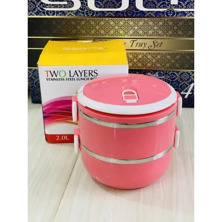 Stainless Steel 2-Layer Lunch Box Large Size Blue Green Pink