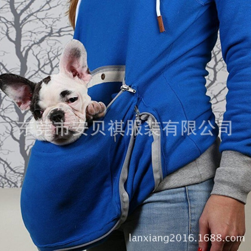 Women Hooded Sweatshirt with Dog Pocket Blue