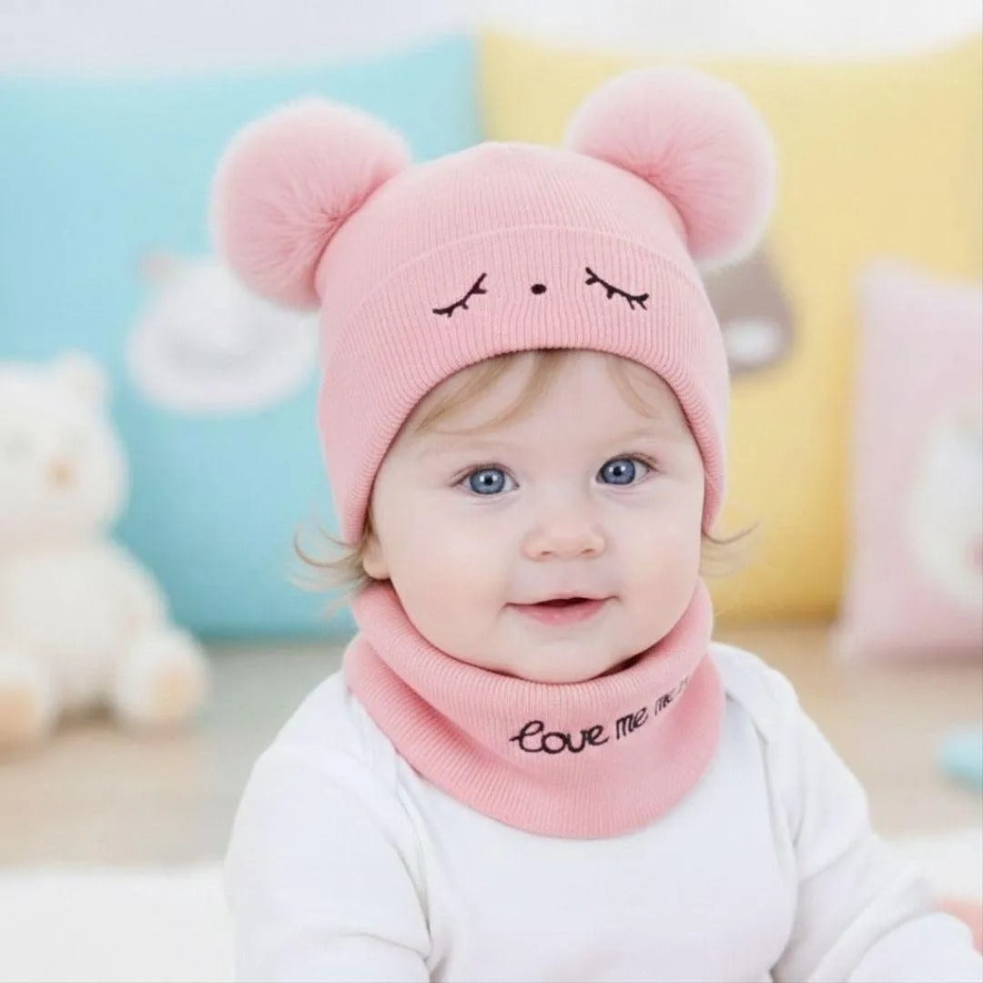 Kids Wool Beanie & Neck Warmer Red Brown Pink Grey Blue