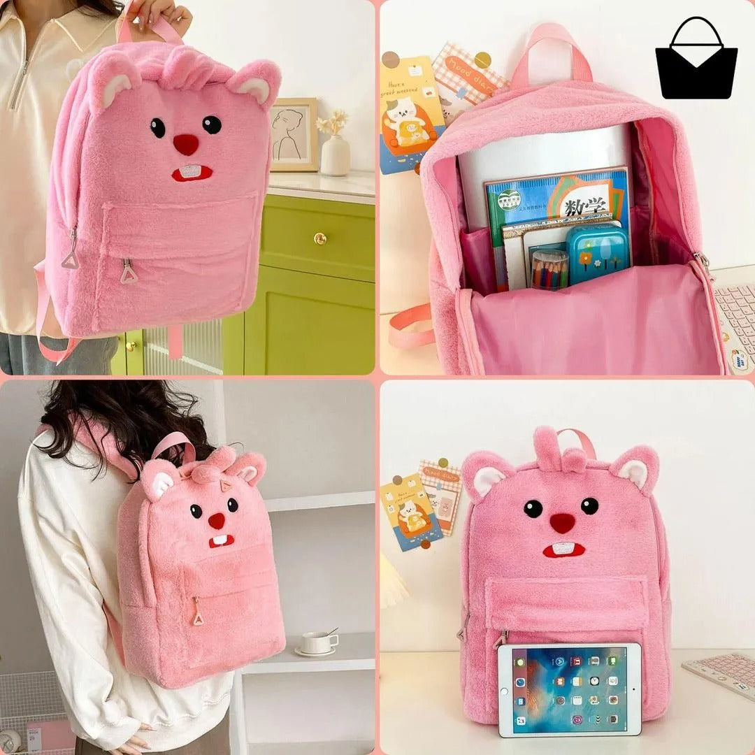 Pink Cute Bear Backpack for Girls Cotton