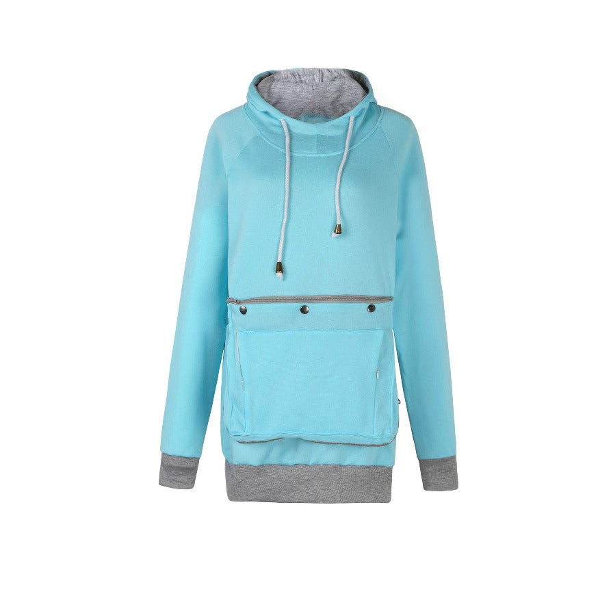 Women Hooded Sweatshirt with Dog Pocket Blue
