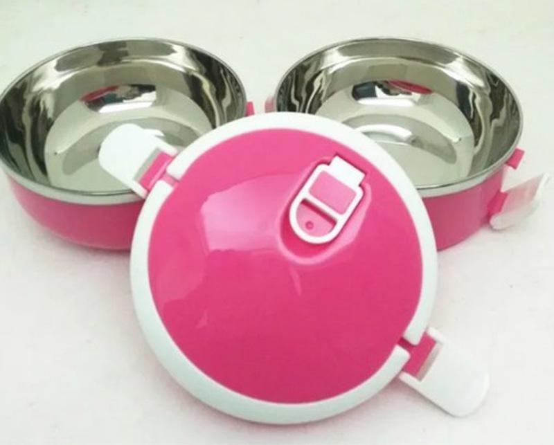 Stainless Steel 2-Layer Lunch Box Large Size Blue Green Pink