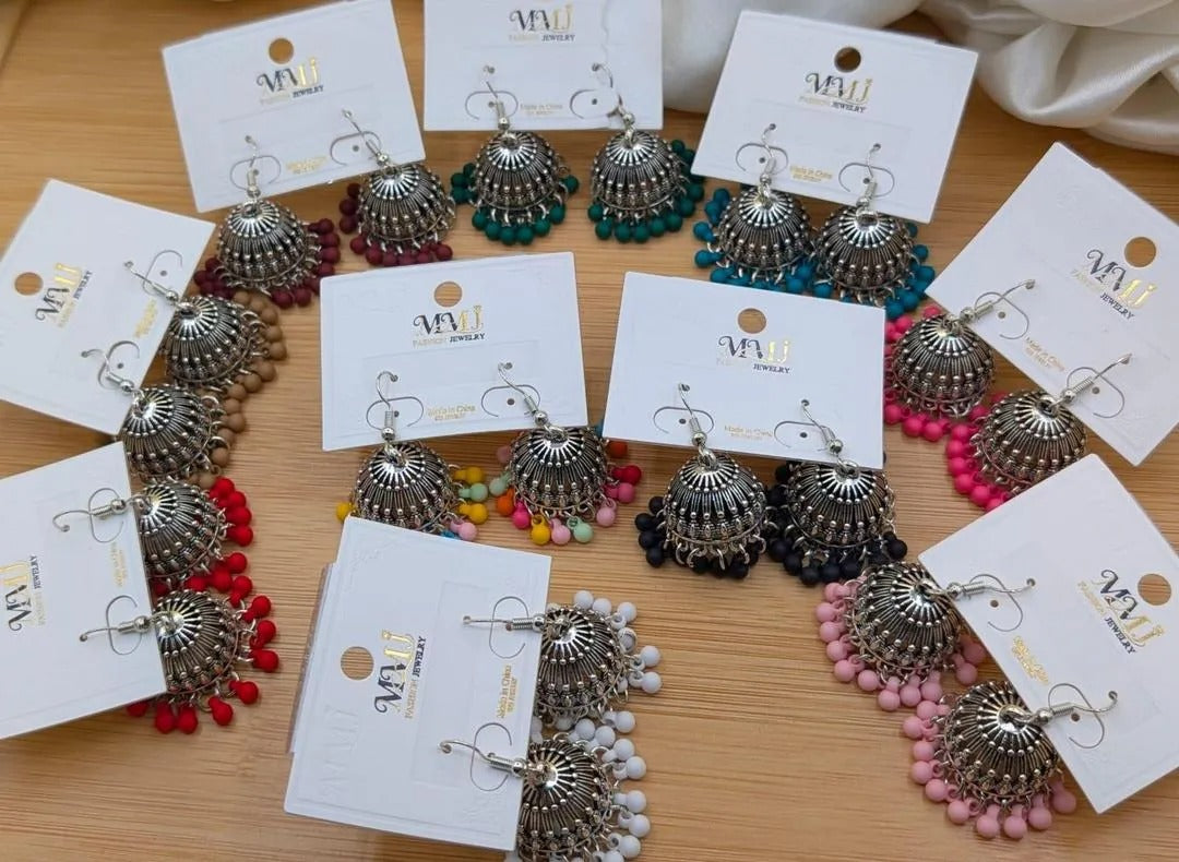 Fancy Silver Plated Artificial Stones Jhumka
