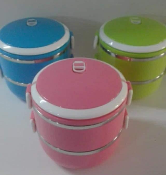 Stainless Steel 2-Layer Lunch Box Large Size Blue Green Pink