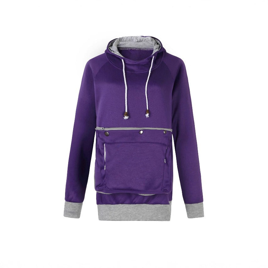 Women Hooded Sweatshirt with Dog Pocket Blue